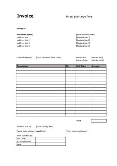 Bookkeeping Forms - Invoice template Sales Invoice Bookkeeping form