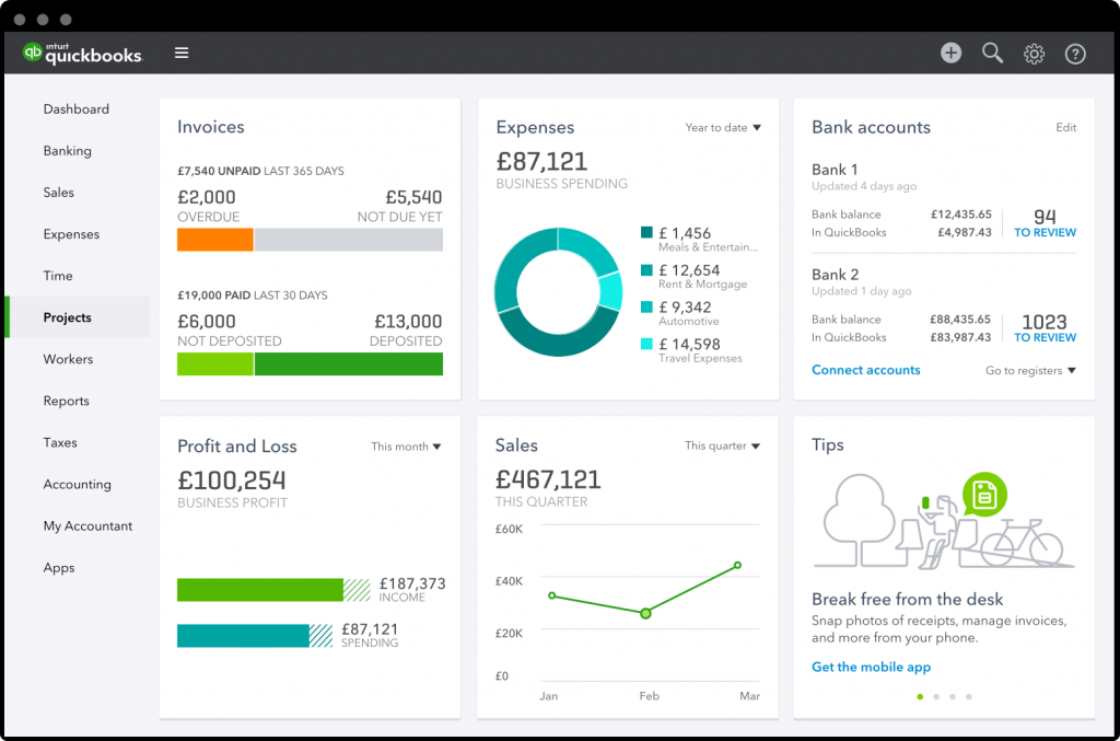 A Guide to Accounting Basics for Small Business Quickbooks review dashboard